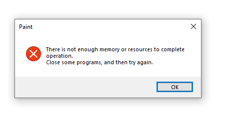 Not Enough Memory Resources are Available to Complete this Operation