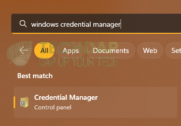 Typing in "Windows Credential Manager" in the search bar