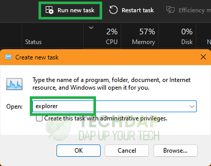 Selecting "Run New Task" button
