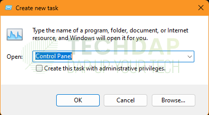 Running Control Panel from Task Manager