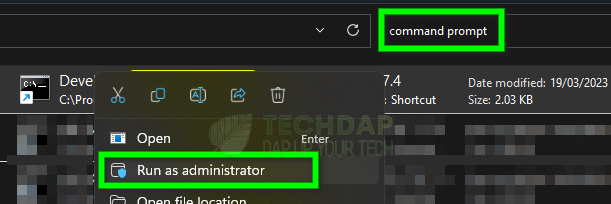 Running command prompt as administrator from the file explorer