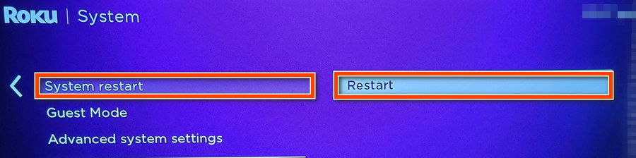 Selecting "System Restart"