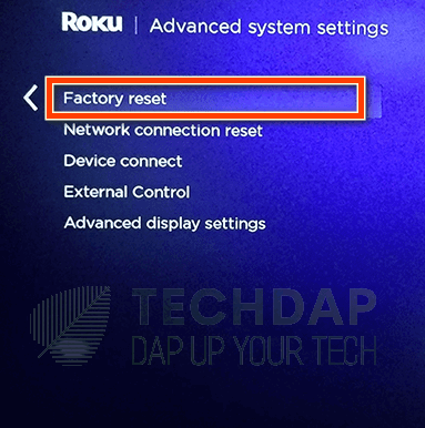 Selecting "Factory Reset"