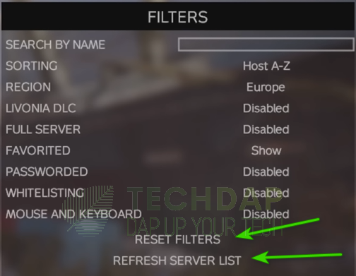 Resetting Filters and Refreshing Servers in DayZ