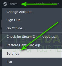 Selecting "Steam" and clicking on "Settings"